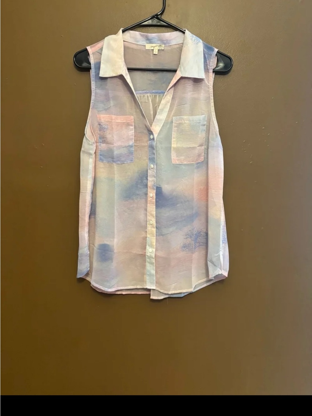 Mystree Sleeveless Pastel Pink and Blue Button-Down Blouse